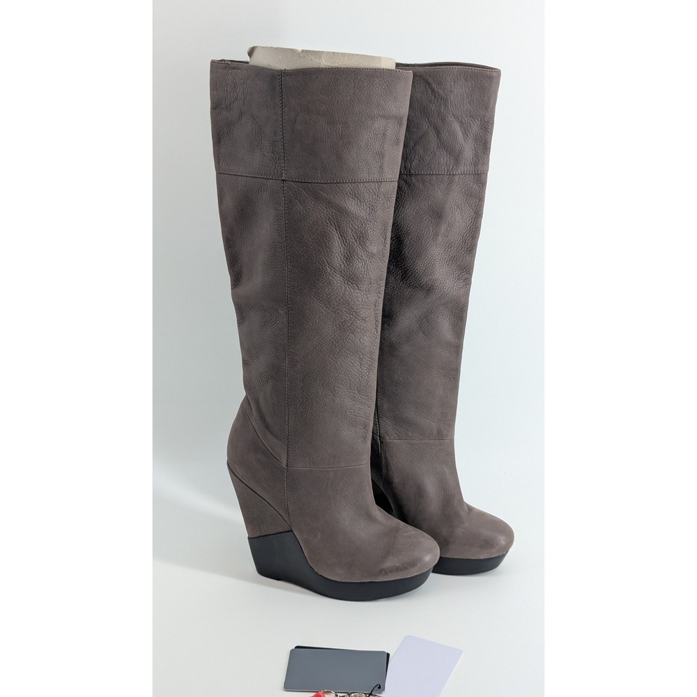 ALDO Halmesser Grey Leather Tall Wedge Platform Boots Size 37B Womens 7